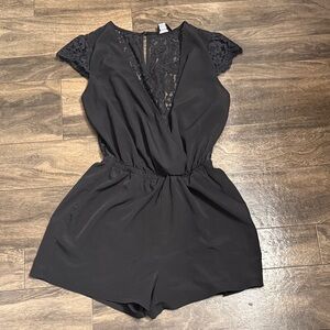 Black Lace Sleeve Romper